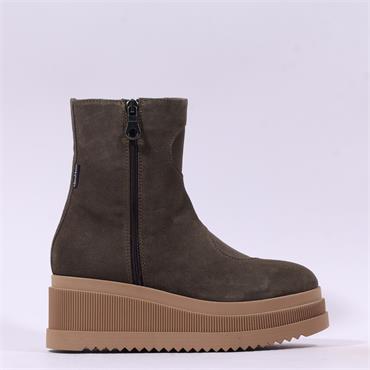 Marco Moreo Stockholm SideZip Wedge Boot - Olive Suede